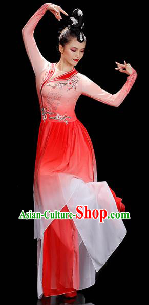 Chinese Umbrella Dance Red Dress Traditional Fan Dance Performance Clothing Classical Dance Costumes