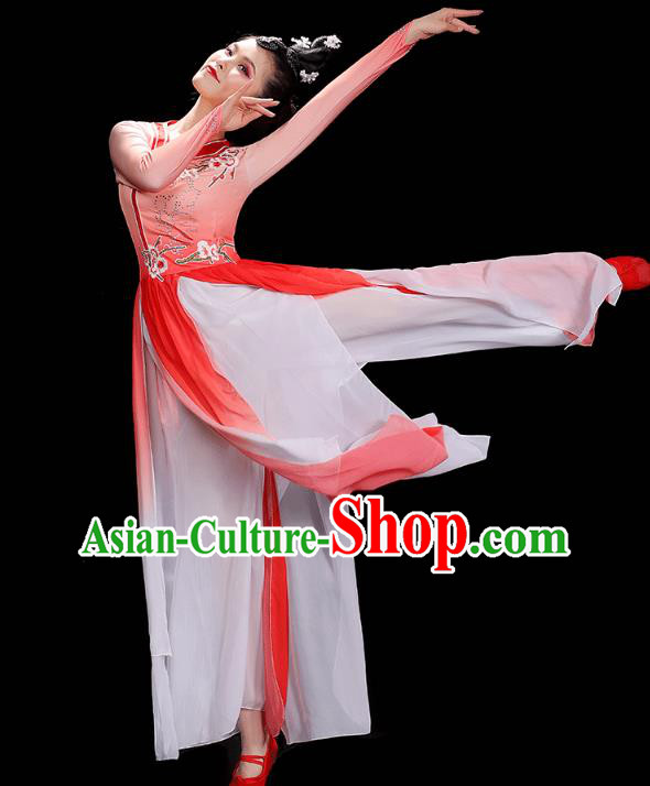 Chinese Umbrella Dance Red Dress Traditional Fan Dance Performance Clothing Classical Dance Costumes