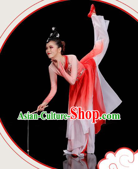 Chinese Umbrella Dance Red Dress Traditional Fan Dance Performance Clothing Classical Dance Costumes