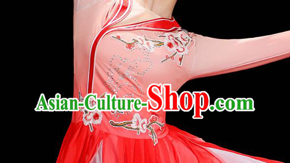 Chinese Umbrella Dance Red Dress Traditional Fan Dance Performance Clothing Classical Dance Costumes
