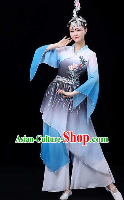 Chinese Traditional Jiangnan Dance Performance Clothing Classical Dance Costume Umbrella Dance Blue Dress Outfits