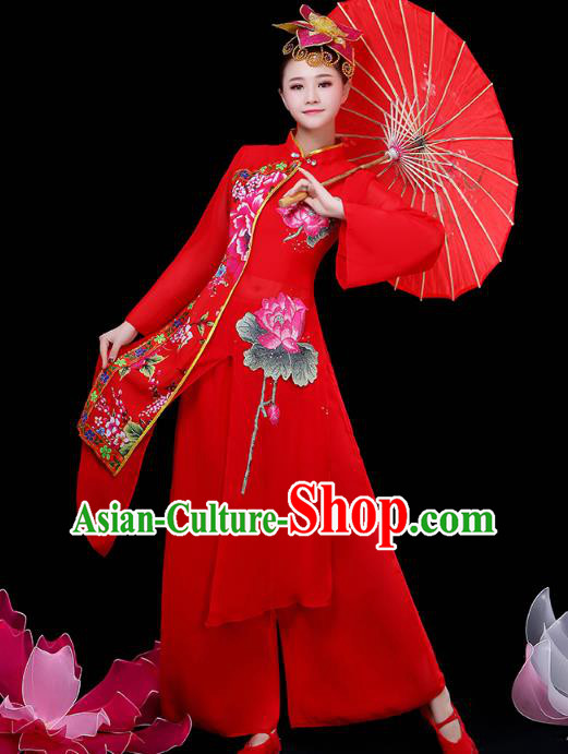 Chinese Classical Dance Clothing Umbrella Dance Red Dress Traditional Performance Outfits