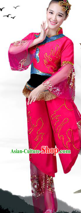 China Yangko Dance Rosy Uniforms Folk Dance Fan Dance Clothing Drum Dance Costume