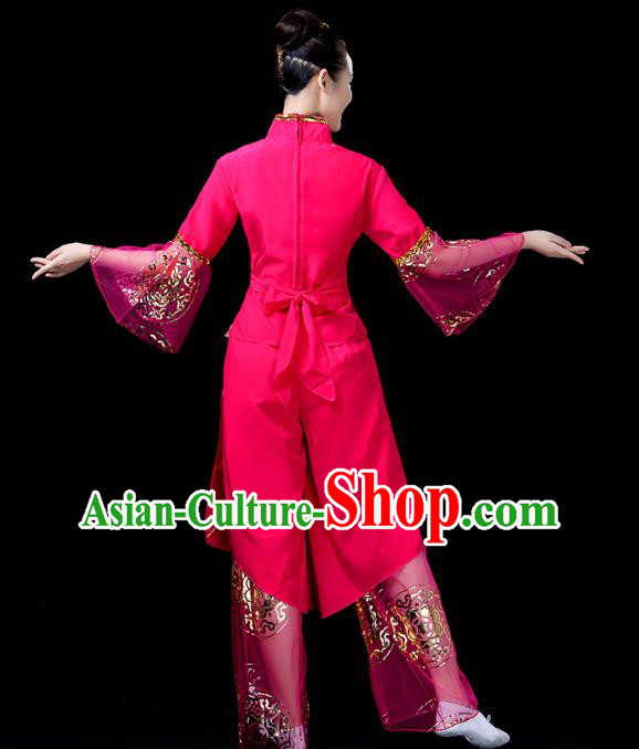 China Yangko Dance Rosy Uniforms Folk Dance Fan Dance Clothing Drum Dance Costume
