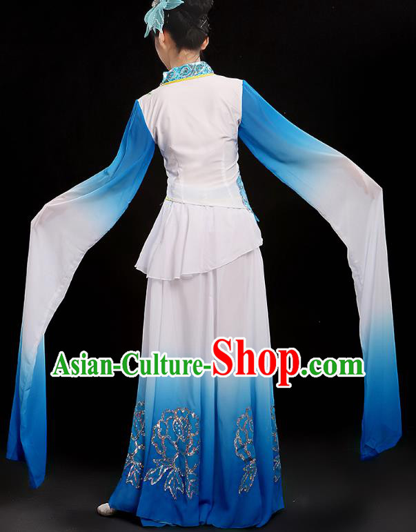 Chinese Umbrella Dance Blue Outfits Traditional Water Sleeve Dance Costume Classical Dance Clothing