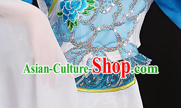 Chinese Umbrella Dance Blue Outfits Traditional Water Sleeve Dance Costume Classical Dance Clothing
