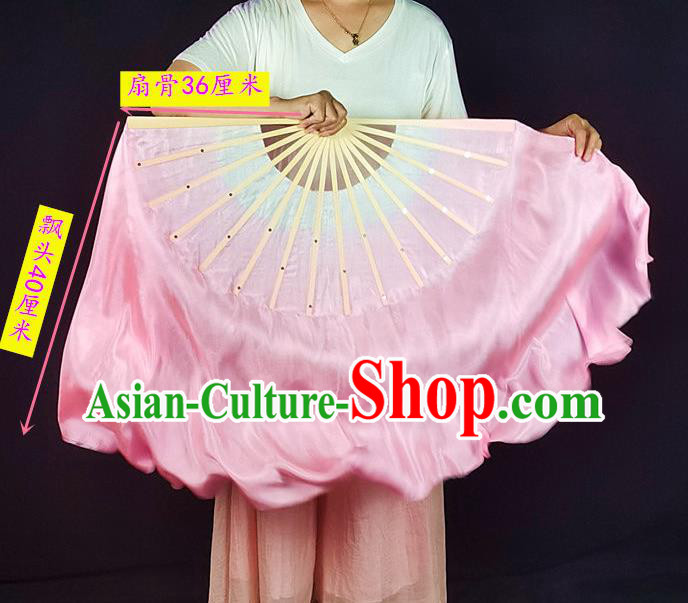 China Classical Dance Silk Fan Yangko Dance Folding Fan Pink Long Ribbon Prop Fan