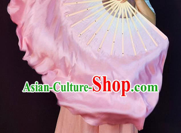 China Classical Dance Silk Fan Yangko Dance Folding Fan Pink Long Ribbon Prop Fan