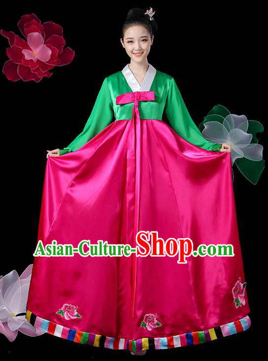 Chinese Korean Ethnic Folk Dance Costume Traditional Minority Nationality Stage Performance Rosy Dress Outfits