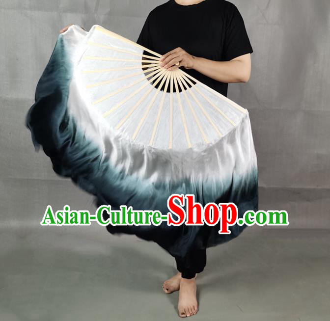 China Atrovirens Long Ribbon Prop Fan Classical Dance Silk Fan Yangko Dance Folding Fan