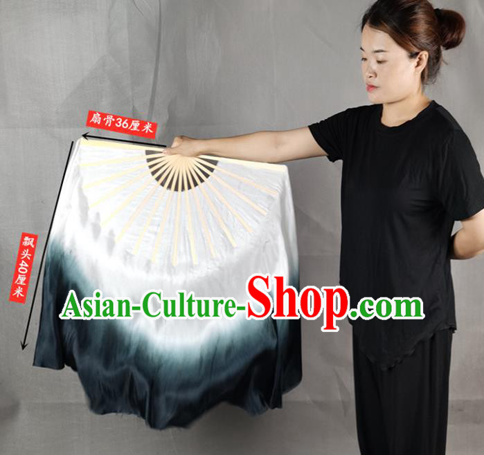 China Atrovirens Long Ribbon Prop Fan Classical Dance Silk Fan Yangko Dance Folding Fan