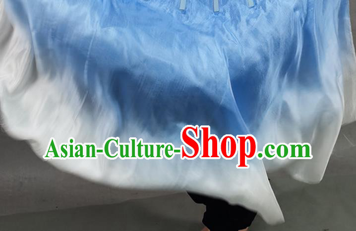 China Yangko Dance Folding Fan Blue Long Ribbon Prop Fan Classical Dance Silk Fan