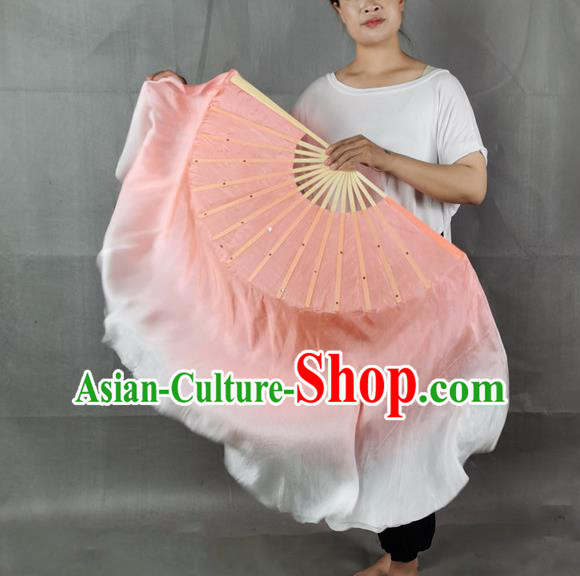China Classical Dance Silk Fan Jiaozhou Yangko Dance Folding Fan Stage Performance Pink Long Ribbon Fan
