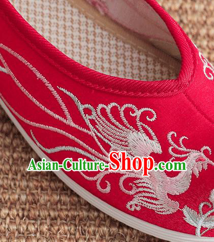 China Wedding Shoes Embroidered Phoenix Shoes Handmade Bride Red Bow Shoes