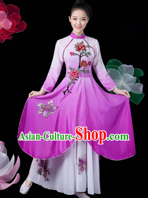 Chinese Traditional Woman Solo Dance Purple Outfits Classical Dance Clothing Umbrella Dance Dress