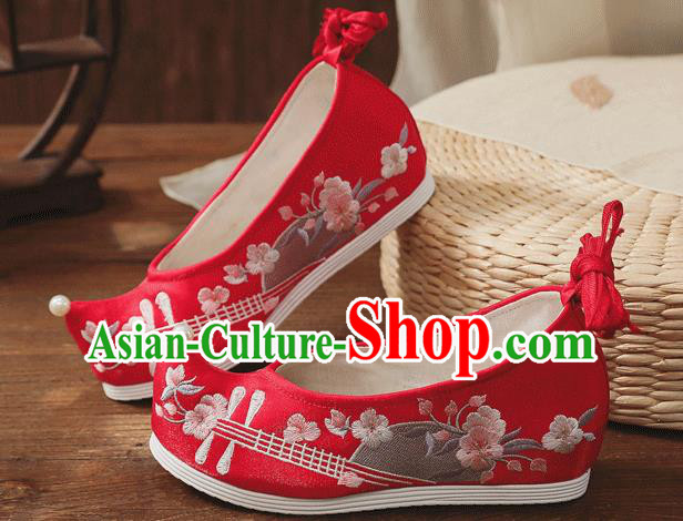 China Handmade Bride Red Bow Shoes Wedding Shoes Embroidered Lute Shoes