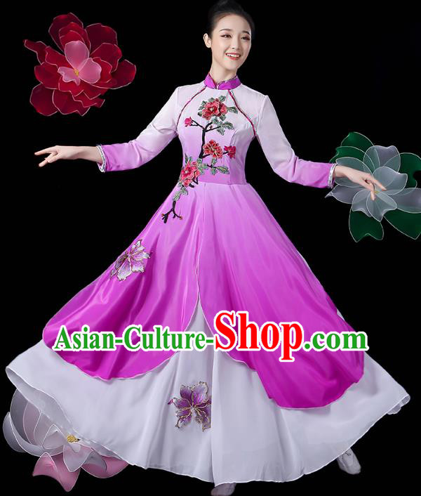 Chinese Traditional Woman Solo Dance Purple Outfits Classical Dance Clothing Umbrella Dance Dress