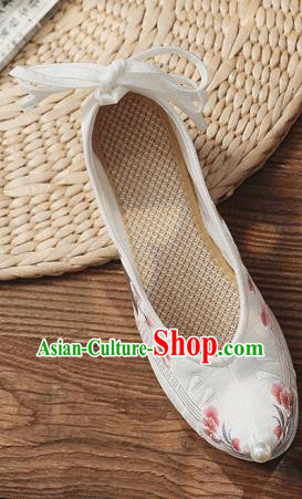 China Embroidered Lute Shoes Handmade White Cloth Bow Shoes Folk Dance Shoes