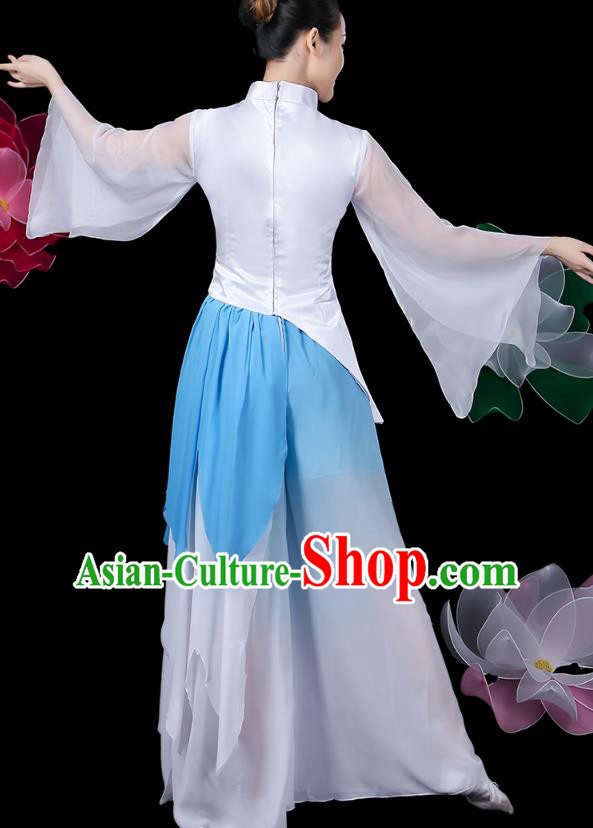 Chinese Umbrella Dance Dress Traditional Woman Solo Dance Embroidered White Outfits Classical Dance Clothing