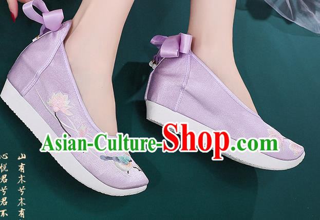China National Violet Cloth Shoes Traditional Princess Shoes Embroidered Mangnolia Bird Shoes