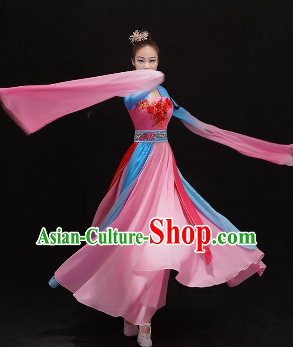 Chinese Traditional Water Sleeve Dance Pink Dress Stage Performance Costume Classical Dance Cai Wei Clothing