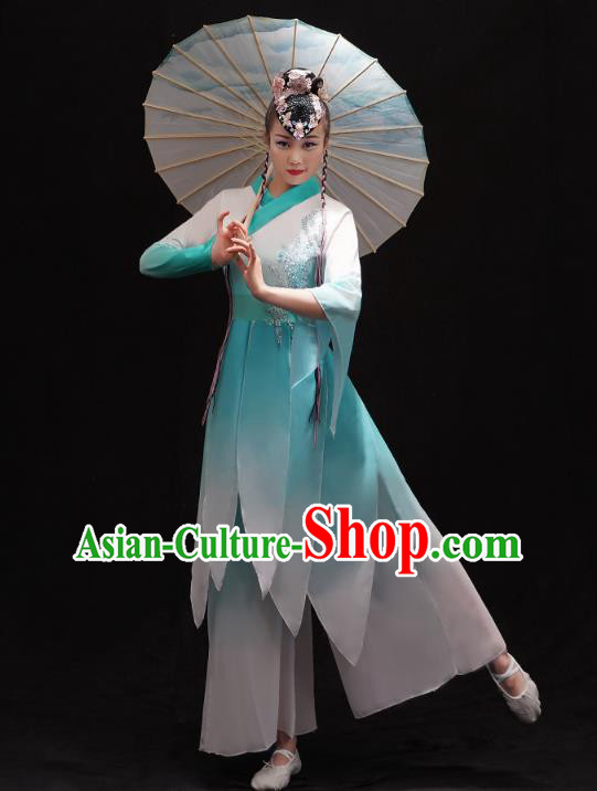 Chinese Classical Dance Clothing Traditional Umbrella Dance Dress Female Stage Performance Blue Outfits