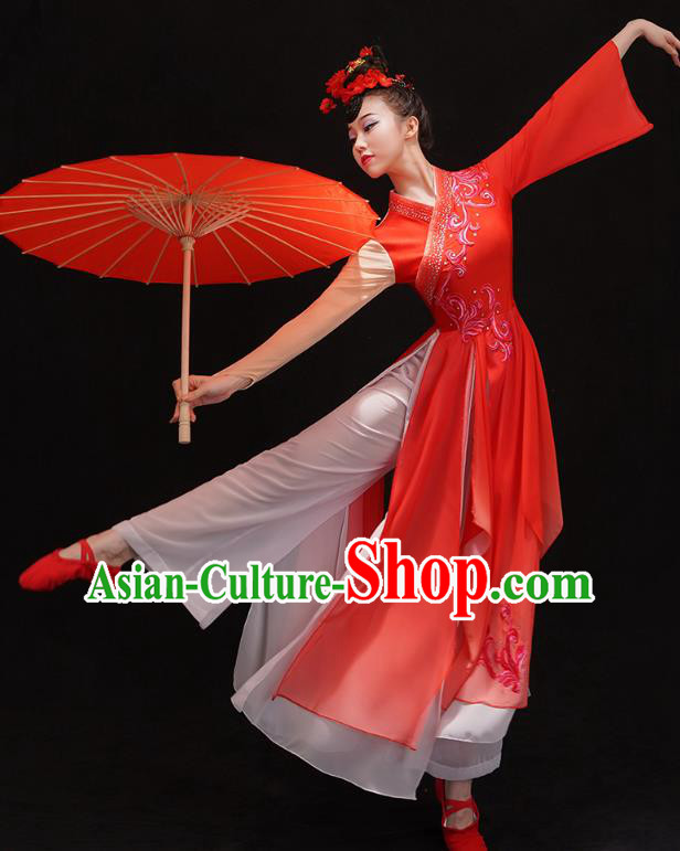 Chinese Traditional Ballet Solo Dance Dress Umbrella Dance Red Outfits Classical Dance Performance Clothing