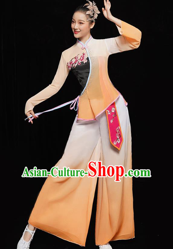 China Yangko Dance Yellow Uniforms Folk Dance Fan Dance Clothing Women Group Dance Yangge Costume