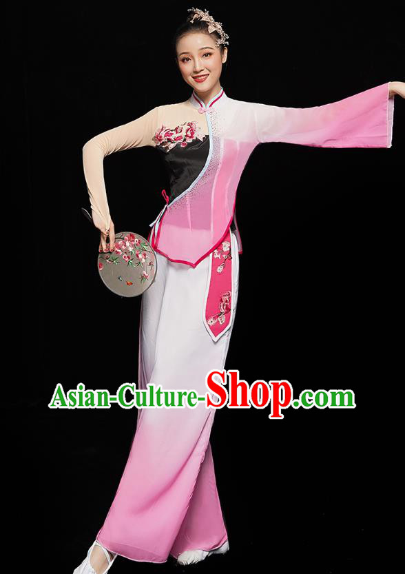 China Women Group Dance Yangge Costume Yangko Dance Pink Uniforms Folk Dance Fan Dance Clothing