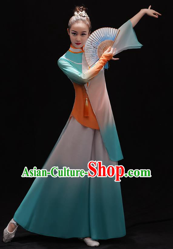 Chinese Female Solo Dance Blue Outfits Classical Dance Clothing Traditional Umbrella Dance Dress