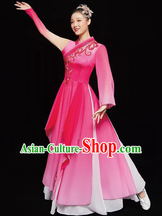 Chinese Umbrella Dance Outfits Traditional Opening Dance Rosy Dress Classical Dance Performance Clothing