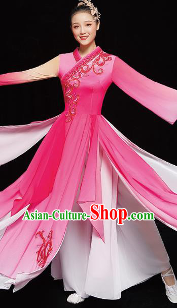 Chinese Umbrella Dance Outfits Traditional Opening Dance Rosy Dress Classical Dance Performance Clothing