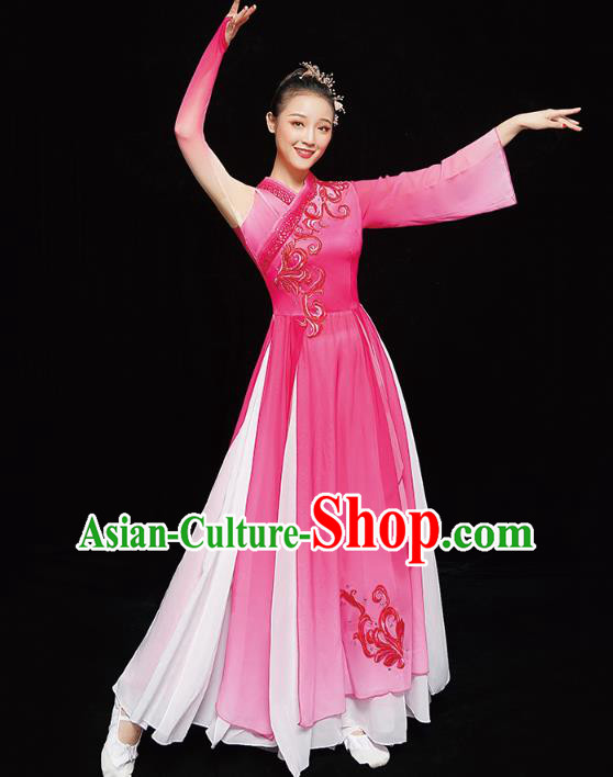 Chinese Umbrella Dance Outfits Traditional Opening Dance Rosy Dress Classical Dance Performance Clothing