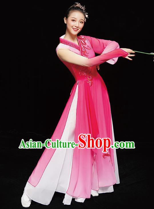 Chinese Umbrella Dance Outfits Traditional Opening Dance Rosy Dress Classical Dance Performance Clothing