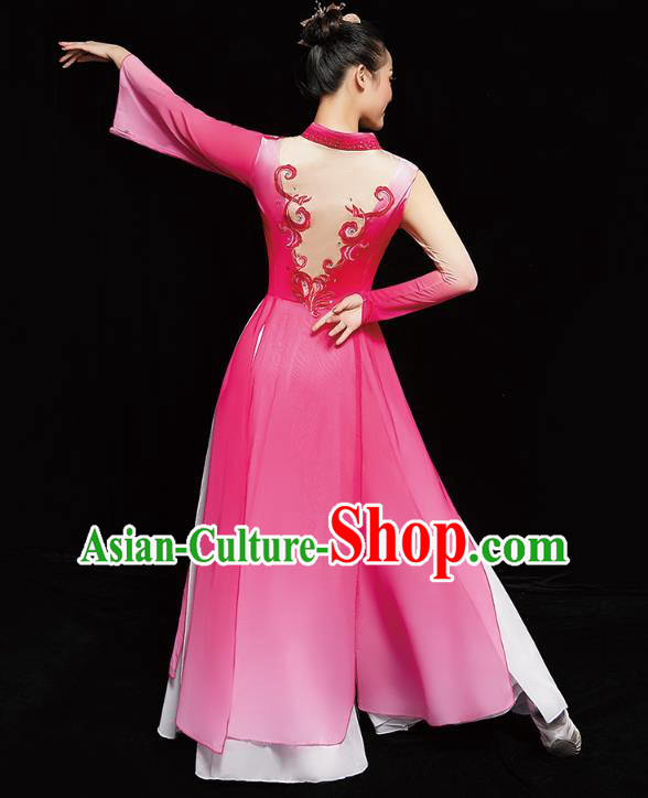 Chinese Umbrella Dance Outfits Traditional Opening Dance Rosy Dress Classical Dance Performance Clothing