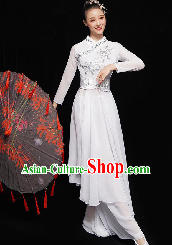 Chinese Classical Dance Performance Clothing Jiangnan Umbrella Dance White Dress Traditional Opening Dance Garment