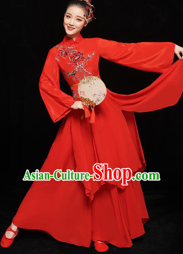 Chinese Traditional Fan Dance Costumes Classical Dance Performance Clothing Jiangnan Umbrella Dance Red Dress