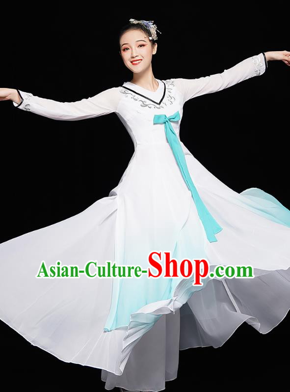 Chinese Jiangnan Umbrella Dance White Dress Traditional Fan Dance Costumes Classical Dance Clothing