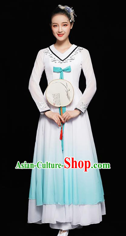 Chinese Jiangnan Umbrella Dance White Dress Traditional Fan Dance Costumes Classical Dance Clothing