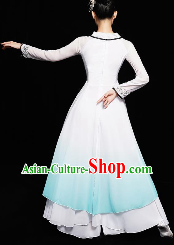 Chinese Jiangnan Umbrella Dance White Dress Traditional Fan Dance Costumes Classical Dance Clothing