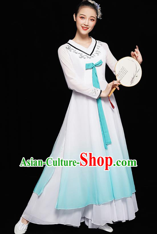 Chinese Jiangnan Umbrella Dance White Dress Traditional Fan Dance Costumes Classical Dance Clothing