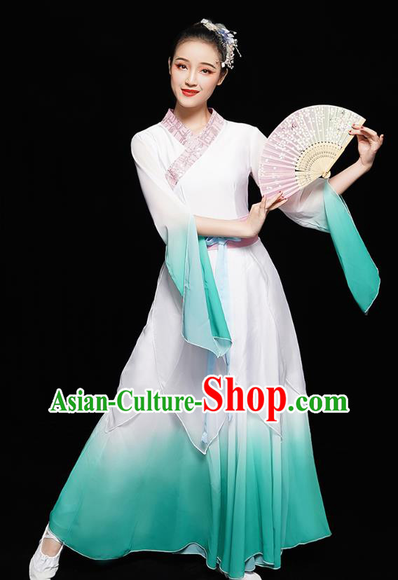 Chinese Classical Dance Clothing Jiangnan Umbrella Dance Green Dress Traditional Fan Dance Costumes