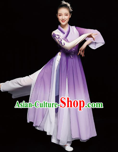 Chinese Classical Dance Clothing Jasmine Dance Purple Dress Traditional Umbrella Dance Costumes