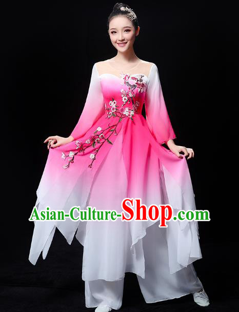 Chinese Traditional Umbrella Dance Rosy Outfits Classical Dance Clothing Jasmine Dance Dress