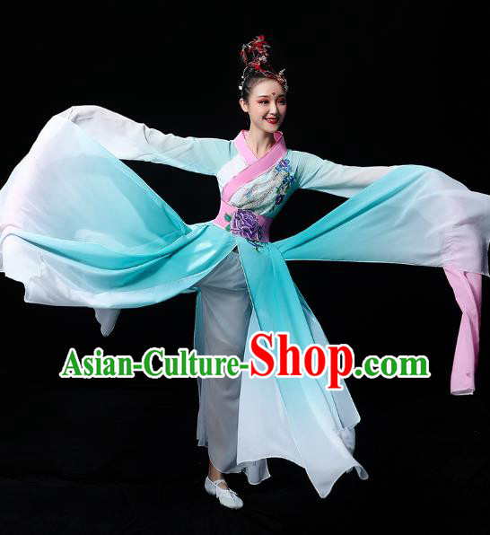 Chinese Water Sleeve Dance Blue Dress Traditional Court Dance Outfits Classical Dance Cai Wei Clothing