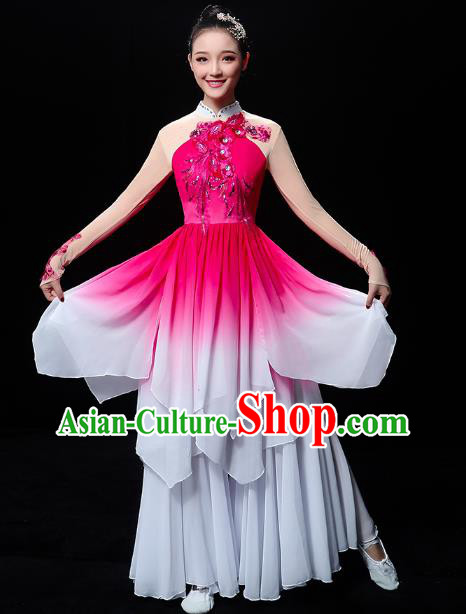 Chinese Traditional Lotus Dance Rosy Outfits Classical Dance Clothing Umbrella Dance Performance Dress