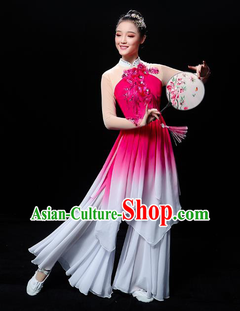 Chinese Traditional Lotus Dance Rosy Outfits Classical Dance Clothing Umbrella Dance Performance Dress