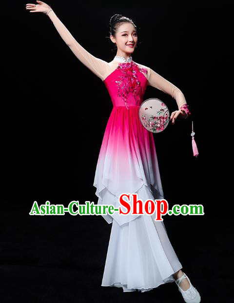 Chinese Traditional Lotus Dance Rosy Outfits Classical Dance Clothing Umbrella Dance Performance Dress