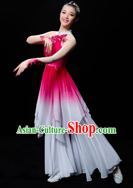 Chinese Traditional Lotus Dance Rosy Outfits Classical Dance Clothing Umbrella Dance Performance Dress