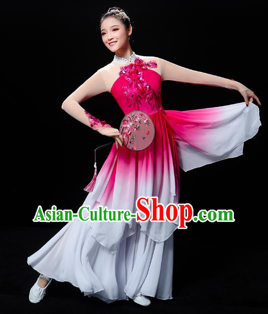 Chinese Traditional Lotus Dance Rosy Outfits Classical Dance Clothing Umbrella Dance Performance Dress